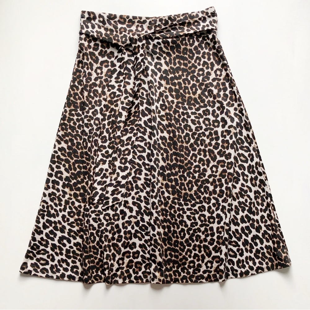 Meg & Margot Leopard Animal Print With Tie Midi Skirt Size S